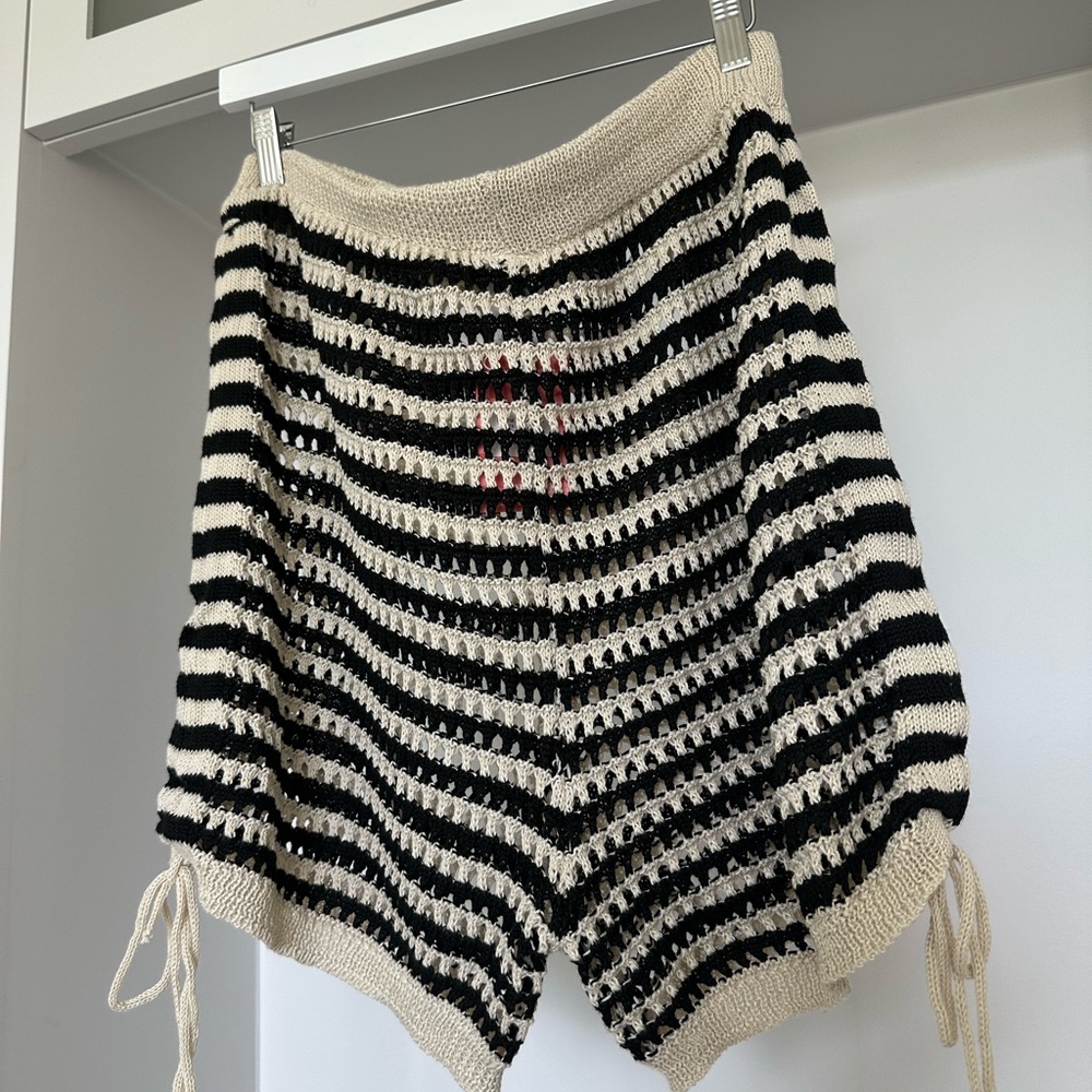 MEC Black and Cream Striped High Waist Shorts